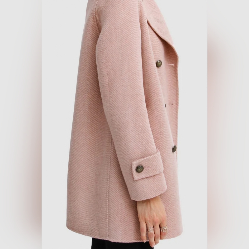 Chic Double-Breasted Blush Coloured Women's Pea Coat - Picture 6 of 7